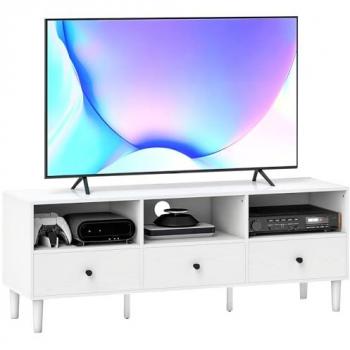 Mueble de TV Moderno Homcom en Melamina Blanca con 3 Compartimentos Abiertos y 3 Cajones para Televisores de 45/55/65 Pulgadas - Dimensiones: 120x34x45 cm