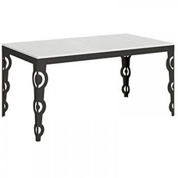 Mesa extensible Karamay Evolution 90x160/420 cm, estructura blanca y acabado en fresno anthracita