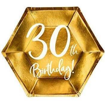Platos de Papel para Fiesta de 30 cumpleaños Dorados, 20 cm x 6