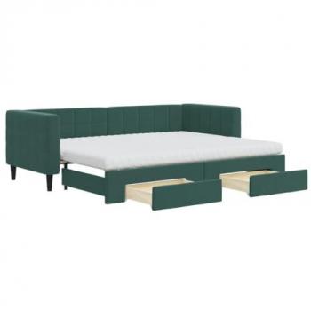 Sofá cama nido con cajones de terciopelo verde oscuro 80x200 cm