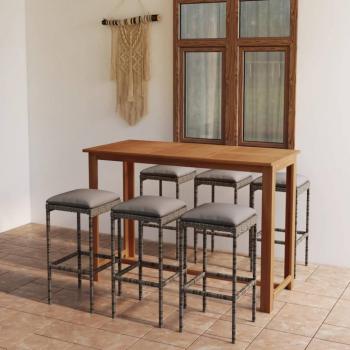 7-Piece Grey Garden Bar Set with Cushions