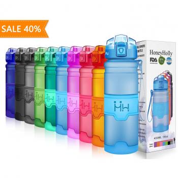HoneyHolly Botella de Agua Deporte 400ml/500ml/700ml/1l, sin bpa tritan plastico, Reutilizables a Prueba de Fugas Botellas Potable con Filtro para niños, Colegio, Sport, Gimnasio, Trekking, Bicicleta