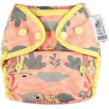 Close Pañales de tela reutilizables ecológicos individuales Pop-in Pañal desde el nacimiento hasta el orinal Pañal de bambú Cierre con corchetes y lengüetas elásticas Color con estampado Cheetah.