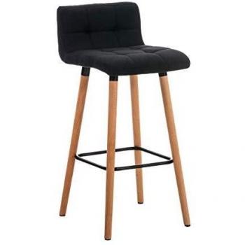 Taburete de Bar Lincoln en Tela Negra con Estructura de Madera y Apoyabrazos, Altura de Asiento 75 cm
