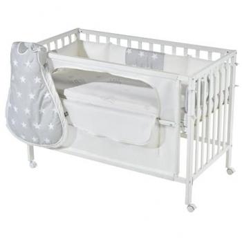 Cuna de Colecho Roba Safe Asleep® 60 x 120 cm Estrellas Grises con Equipamiento Lacado Blanco