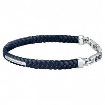 Pulsera de Hombre Maserati J en Cuero Reciclado Azul y Acero Inoxidable 22.5cm