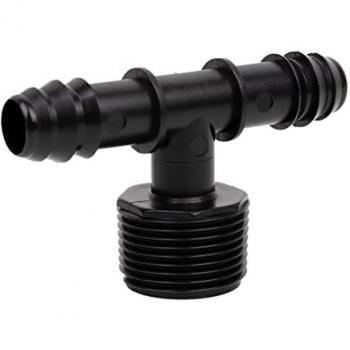Conector T de riego con rosca macho Ø16 mm y 3/4, caja de 100 unidades
