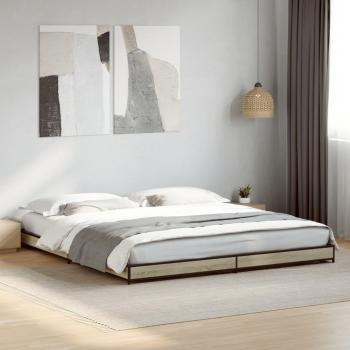 Cama de estructura de madera de ingeniería y metal color roble Sonoma 200x200 cm