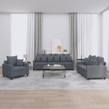3-Piece Dark Grey Velvet Sofa Set with Cushions