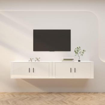 Mueble para TV de pared 2 uds 100x34,5x40 cm, Mueble de salón en color blanco brillante
