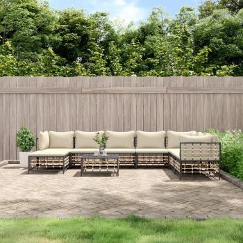 9-Piece Anthracite Poly Rattan Garden Lounge Set with Cushions
