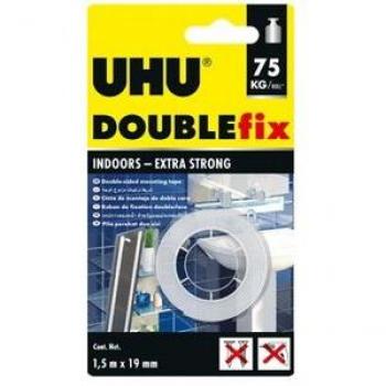 Cinta Adhesiva Doble Cara Extra Fuerte Doublefix UHU 1,5m x 19mm
