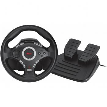 Trust GXT 27 - Volante de Juego Negro con Pedal de Acelerador y Freno, Compatible con PC/PS3, Vibración de Fuerza