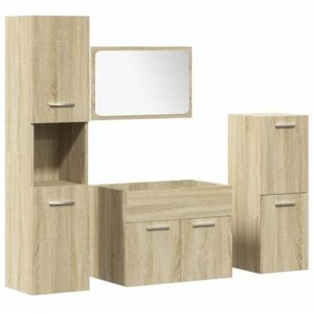 Juego de muebles de baño 4 piezas contrachapada roble Sonoma