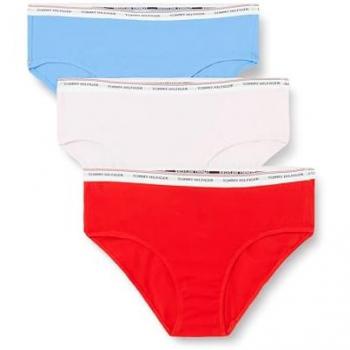Pack de 3 Braguitas Tipo Bikini Tommy Hilfiger para Mujer, Algodón Elástico, Multicolor (Fierce Red/Blue Spell/Pearly Pink), Talla L