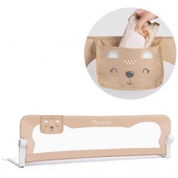 Barandilla de Seguridad Plegable para Cama 150 x 42 x 35 cm Nukido Beige con Sistema de Bloqueo y Cinturones de Seguridad