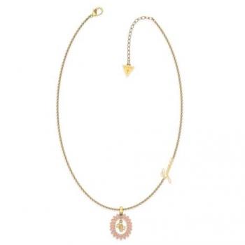Collar Guess Ladies Necklace JUBN01331JWYGLRTU, Dije para mujer, 16-18 pulgadas, circonita rosa, 18 mm, oro 43 cm, Metal, Sin piedras preciosas