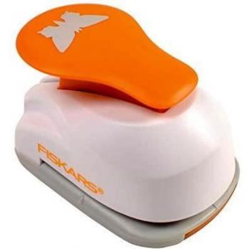 Fiskars Perforadora de figuras, Mariposa, Ø 2,5 cm, Para diestros y zurdos, Acero de calidad/Plástico, Blanco/Naranja, Lever Punch, M, 1004648