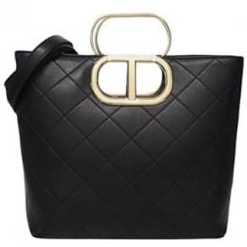 Twinset Quilted Black Tote Bag with Oval Handle - One Size