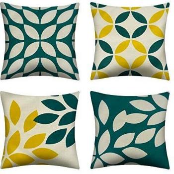 pendali Fundas de Cojín, Funda de Almohada Lino de algodón Decorativa Geometría Moderna con Cremallera Invisible Funda de Cojín 45x45cm, Juego de 4 Funda de Cojines para Sala de Estar Sofás