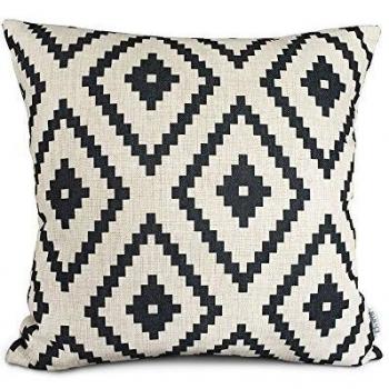 Hero Ivy Geométrico Fundas de Cojín Algodón Lino para Sala de Estar Dormitorio Sofás Decorativas Fundas para Almohada con Negro Rombo 45 x 45cm