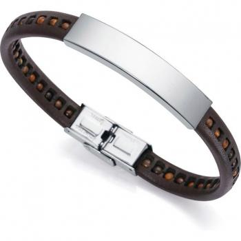 Pulsera Viceroy Beat de acero con piel marrón y piedras de ojo de tigre