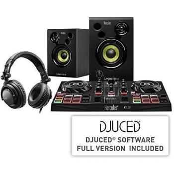 Hercules DJ Learning Kit - Complete Beginner's Set with Controller, Headphones, and Monitors for Digital Vinyl System (DVS)
