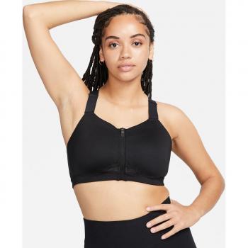 Nike - Sujetador deportivo de sujeción alta Alpha para mujer con almohadilla y cremallera delantera, color negro, talla L (F-G)