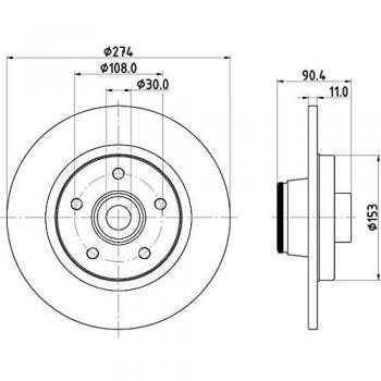 Disco de freno HELLA 8DD 355 123-421 recubierto, diámetro 274mm, grosor 11mm, tipo sólido para MERCEDES-BENZ / RENAULT