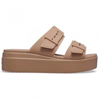 Crocs Brooklyn Low Wedge Sandals with Buckle Closure - Women's Size 11 - Brown (Latte)
