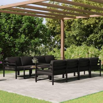Set de 9 sofás de jardín con almohadas en aluminio antracita