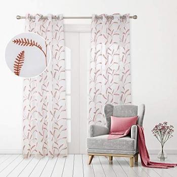 Deconovo Visillos para Ventanas Gasa Efecto Lino Cortina Transparente para Habitación Bebe Infantil 2 Paneles 140 x 229 cm Naranja
