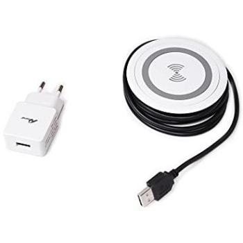 Cargador Inalámbrico Airless para Móviles Emuca, 5V 1A (5W), Plástico Blanco, Diámetro 91 mm