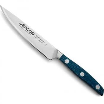 Arcos Serie Brooklyn, Cuchillo para Verduras, Hoja de Acero Inoxidable Forjado Nitrum 130 mm, Mango de Micarta Color Azul, Filo Seda
