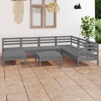 Conjunto de muebles de jardín 8 piezas en madera maciza de pino gris