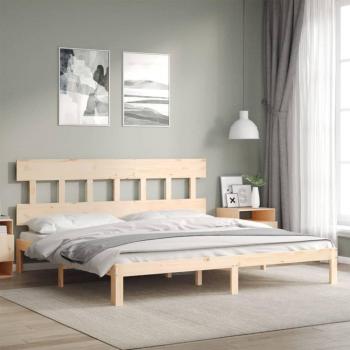 Cama de matrimonio Super King Size con cabecero de madera maciza en color marrón - Vidaxl
