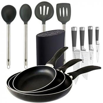 Bergner PK347 Equipa tu Cocina Cuchillos, Tacoma, sartenes y Juego de Utensilios, Acero Inoxidable