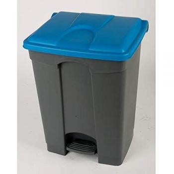 Colector de Residuos con Pedal 70L, Dimensiones 505x675x415 mm, Color Gris y Tapa Azul