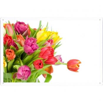 Metal cartel Cartel de chapa Hojalata sesión Flower Tin Sign Tulips Flowers Bouquet Bright White Background 44197 Retro Vintage Pared Decoración by hamgaacaan