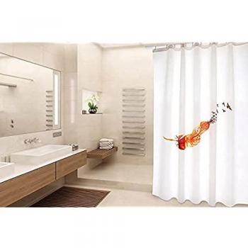 Cortina de Baño de Poliéster MSV Premium India 180x200 cm, Antimoho, Naranja y Blanco