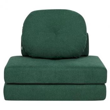 Sofá cama individual moderno minimalista de tela verde oscuro con puf y cojín Olden