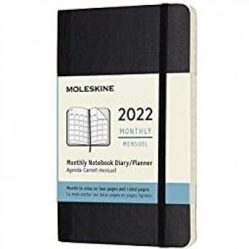 Agenda Moleskine 2022 Mensual Pocket Tapa Blanda Negra