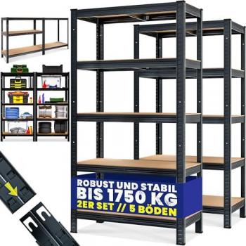 Estantería Metálica de Carga Pesada 2 Piezas 180x90x40cm Negra 875kg Max