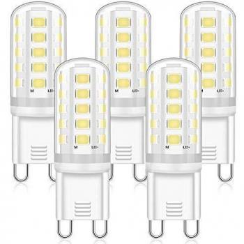 Bombillas LED G9 5W, Blanco Frío 6000K, Repuesto Lámparas Halógenas 40W 50W, LED G9 ángulo Haz de 360° Sin Parpadeo, No Regulable CA 220-240V, Paquete de 5, Eco.Luma