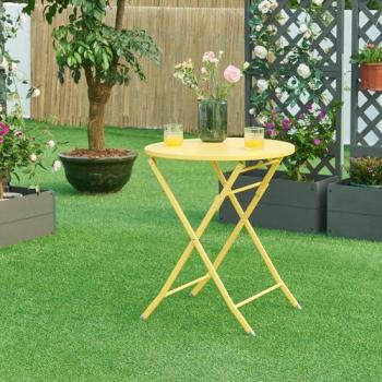 Mesa Plegable Circular Sande Amarillo 71 x 62 cm - Acero para Jardín y Camping