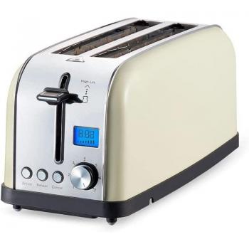 Prixton Bianca Pro Tostadora 2 Ranuras Extragrandes Pantalla LCD Bandeja Extraíble 7 Niveles de Potencia 1250-1500W Función Descongelar Temporizador