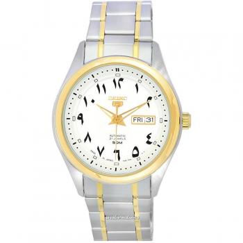 Seiko 5 Men's Automatic Two Tone Stainless Steel Watch with White Arabic Dial SNKP22