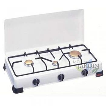Cocina de Gas 3 Fuegos Regulable con Chapa Estampada y Tapa Desmontable