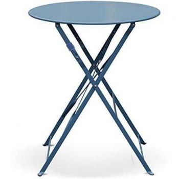 Mesa de Jardín Bistró Plegable de Acero Ø60cm, 2 Plazas, Emilia, Azul Grisáceo