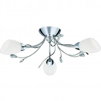 Plafón Gardenia Cromo 3 bombillas 20cm, tipo semi flush light, características: acabado en cromo, diseño con cristal y opalglas, compatible con bombillas E14